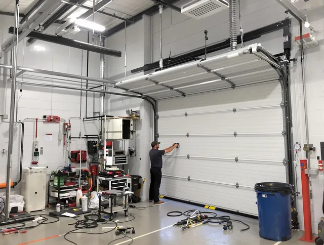 Ansonia Garage Door Repair certified technician performing commercial door repair at a Ansonia business facility