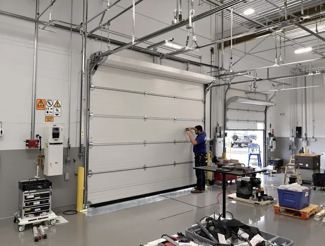 Commercial garage door repair being performed by Ansonia Garage Door Repair expert in Ansonia